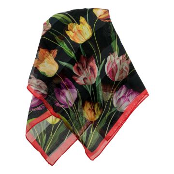 Sjaal "Zwarte Tulpen Sjaal met rode rand" 