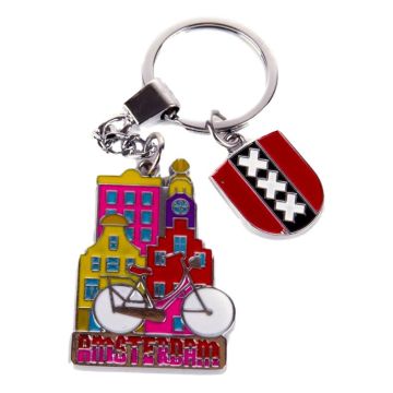 Sleutelhanger "Amsterdamse Huisjes met Fiets"