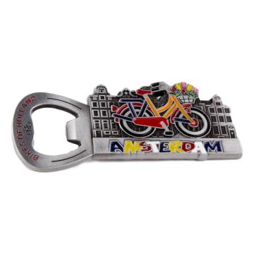 Flesopener Magneet "Fietsen van Holland - Amsterdam" - Tin