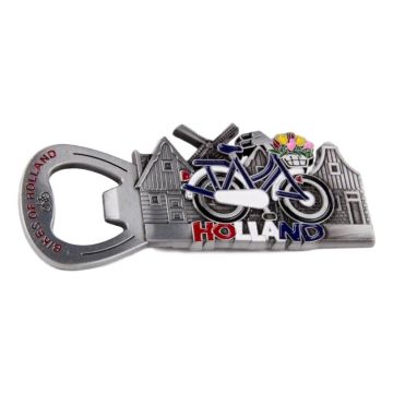 Flesopener Magneet "Fietsen van Holland" - Tin