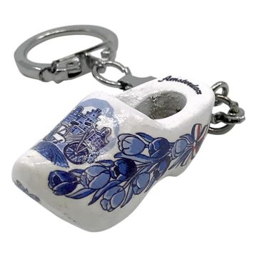 Sleutelhanger Grachtenhuisjes 1 Delfts Blauwe houten klompje