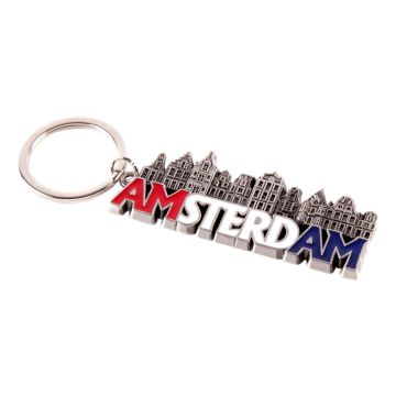 Sleutelhanger "Amsterdam Rood/Wit/Blauw Grachtenhuisjes" 