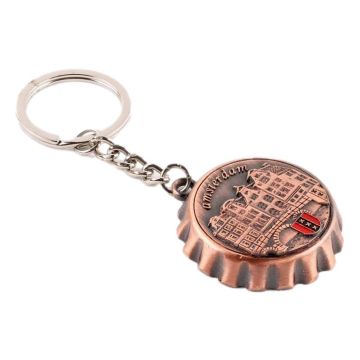 Sleutelhanger Flessen Dop-Opener Amsterdam,  koperkleurig
