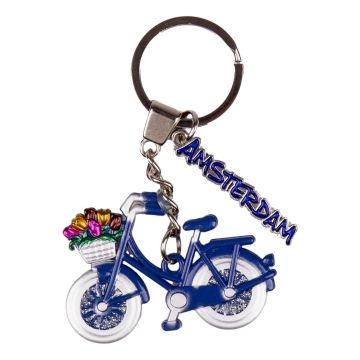 Sleutelhanger fiets met bedel letters Amsterdam - blauw