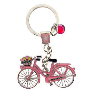 Sleutelhanger fiets met strass Amsterdam - Roze 