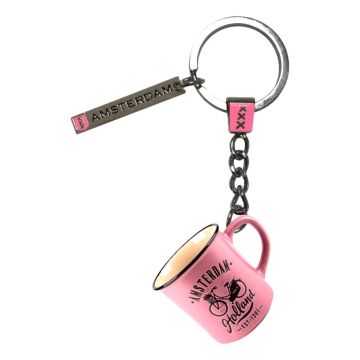Sleutelhanger Mokje Amsterdam / Roze