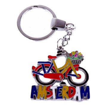 Sleutelhanger "Rood orange fiets met tulpenmand Amsterdam"