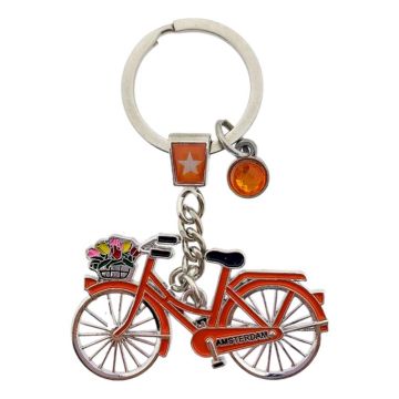 Sleutelhanger Fiets met Strass Amsterdam Oranje