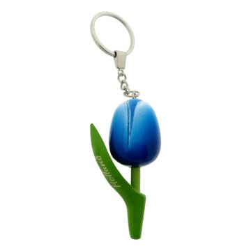 Sleutelhanger Houten Tulp Blauw/Wit Holland, 8 cm