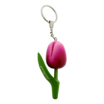 Sleutelhanger Houten Tulp Cyclaam/Roze, 8 cm