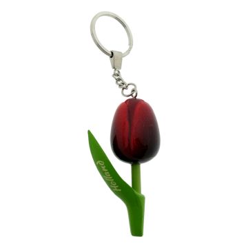 Sleutelhanger Houten Tulp Donker Rood Holland, 8 cm
