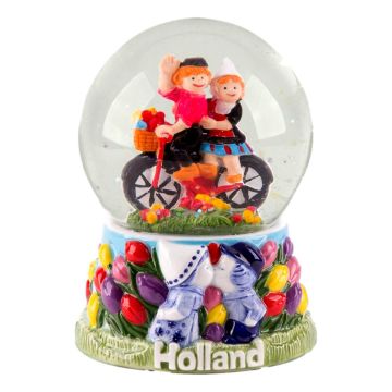 Sneeuwbol Holland met Fietsend Paar, 11 cm