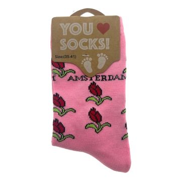 Dames Sokken "Tulpen Roze"  35-41