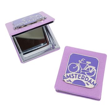 Pocket mirror "Amsterdam Bicycle Purple"
