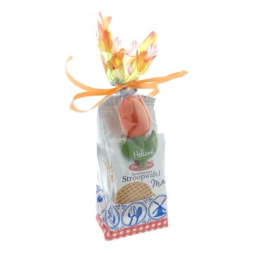 Mini stroopwafels in Nederlands Iconen zakje met Tulp magneet