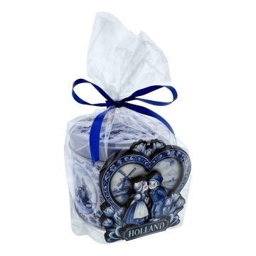 Stroopwafels in Delfts Blauw Blik Kussend Paar – Cadeauverpakking