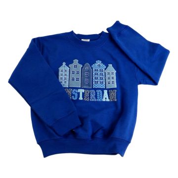 Sweater Amsterdamse Grachtenhuisjes Kinderen, Blauw
