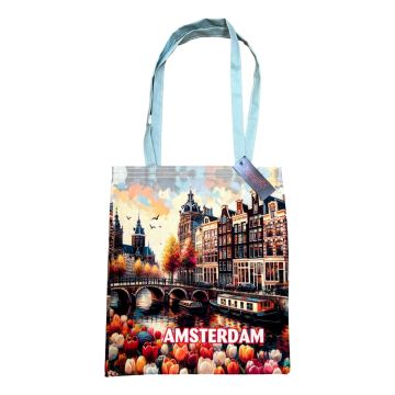Canvas Tas Amsterdam - Gracht & Tulpen