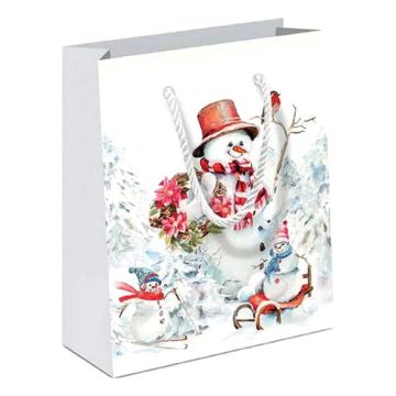 Luxe Cadeautas Sportieve Sneeuwman - Wit