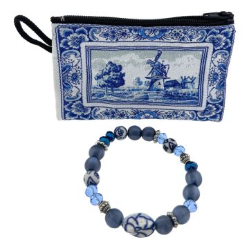 Blauwe Armband met Geweven Tasje - Molen