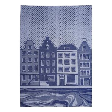 Theedoek Huisjes Delfts Blauw 50x70cm