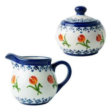 Melk en Suiker set Oranje Tulp - 2-delig - Keramiek