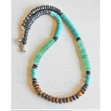 Tijgeroog ketting met howliet, aventurijn en lava