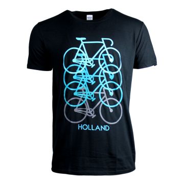 T-Shirt Neon Fietsen Holland Zwart