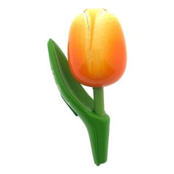 Magneet Houten Tulp Oranje/Wit, 8 cm