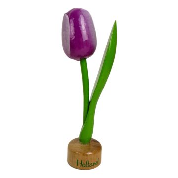 Tulp op houten voet, Paars / Wit