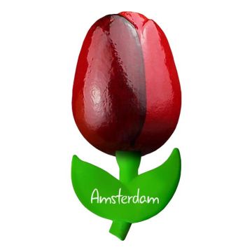 Magneet Houten Tulp , Rood met wit, Amsterdam