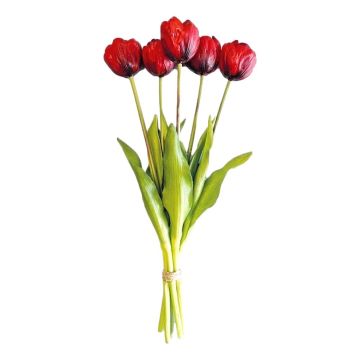 Boeket van 5 Rode Dubbele Blad Tulpen - 40 cm