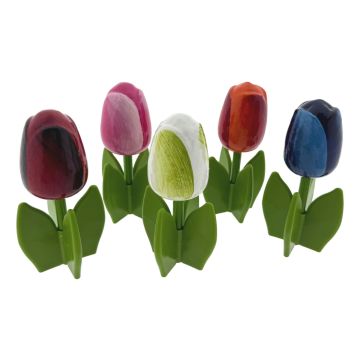 Set houten tulpen op voet 12cm – 5 stuks