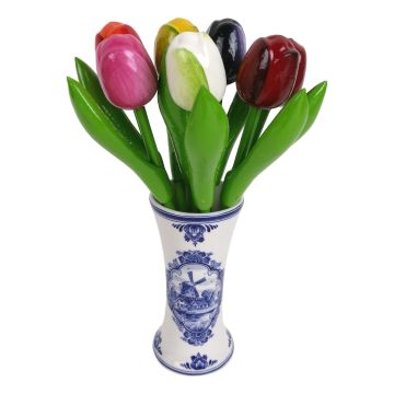 Tulpenvaas met 9 gekleurde tulpen