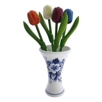 Vaasje met 4 Houten Tulpen "Bloem"