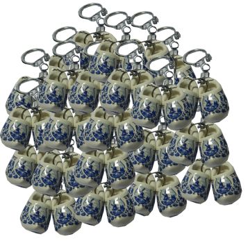 Sleutelhanger 2 delfts blauwe  houten klompjes, 60 stuks