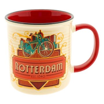 Beker Vintage Rotterdam Skyline Fiets Rood - Groot