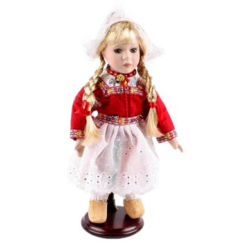 Pop in Volendamse klederdracht, rood, 26 cm 