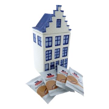 Cadeau Voorraadpot Grachtenhuis Groot met mini stroopwafels 