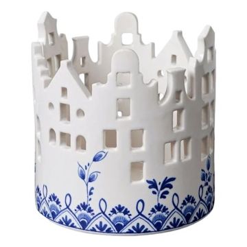 Theelichthouder Huisjes Delfts Blauw Groot