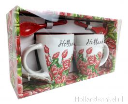 oriëntatie holte welzijn Koffie mokken set 2 bekers "Rode Tulpen" kopen bij HollandWinkel.NL
