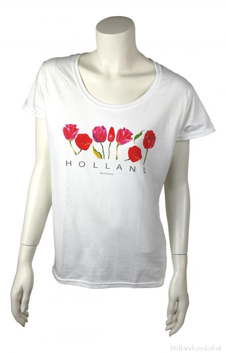 Pretentieloos Vernietigen Tolk Dames T-Shirt Wit met Rode Tulpen kopen bij HollandWinkel.NL