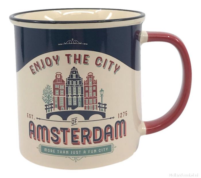 Odysseus huilen stoom Beker vintage Amsterdam "Enjoy the city" kopen bij HollandWinkel.NL