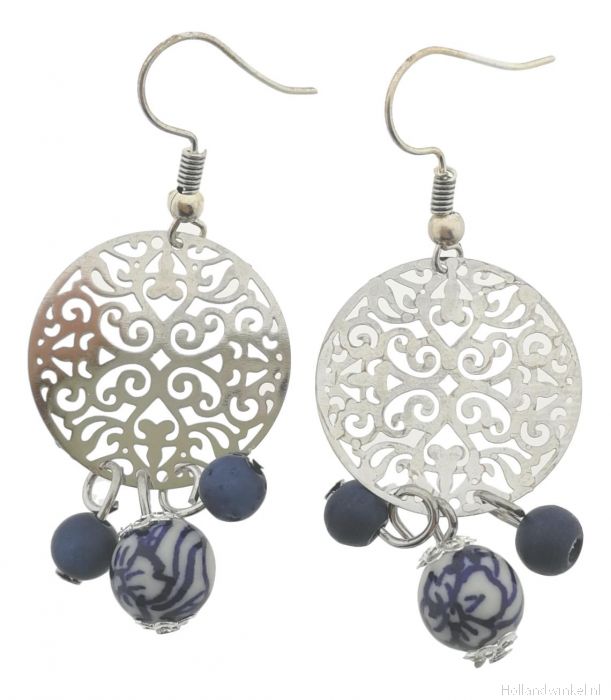 Bohemian earrings with hand-painted Delft blue beads