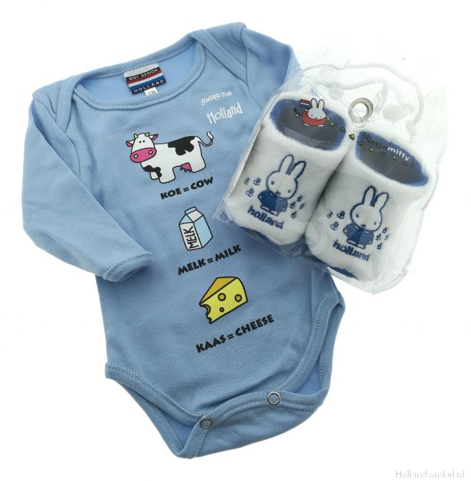 Goede Giftset Baby Romper Blue cow with Soft Clogs buy at Hollandwinkel.NL VI-68