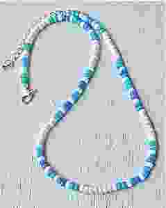 Ketting Miyuki rocaille kralen. Wit, turkoois blauw en groen.