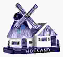 Stellingmolen met huisje Holland - Delfts Blauw in doosje , 12 cm