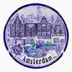 Wandbord meisje op de fiets - Delfts blauw, 10 cm