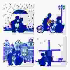 Onderzetters Kussende Paartjes (keramiek) - 4 stuks