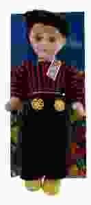 Klederdracht Pop Jongen Volendam Zwart/Rood, 17 cm